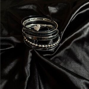 Elegant Black and Silver Bangle Set
